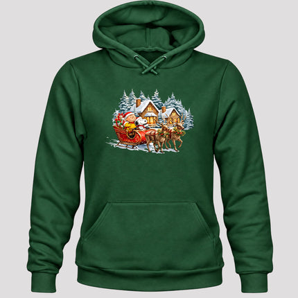 Christmas Reindeer Sleigh Ride Snowy Village Hoodie
