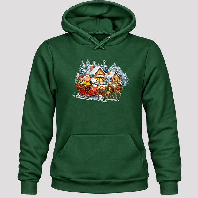 Christmas Reindeer Sleigh Ride Snowy Village Hoodie