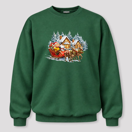 Christmas Reindeer Sleigh Ride Snowy Village Sweatshirt
