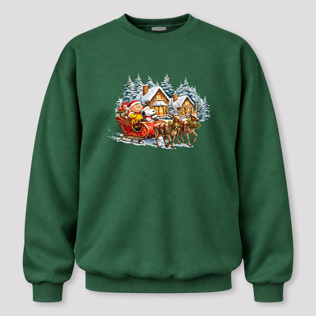 Christmas Reindeer Sleigh Ride Snowy Village Sweatshirt