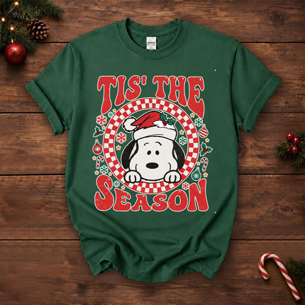Tis The Season Christmas Retro Checkered Santa Hat T-Shirt