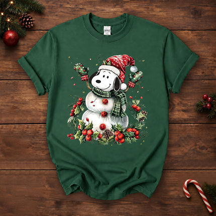Christmas Snowman Santa Hat Holly Berries T-Shirt