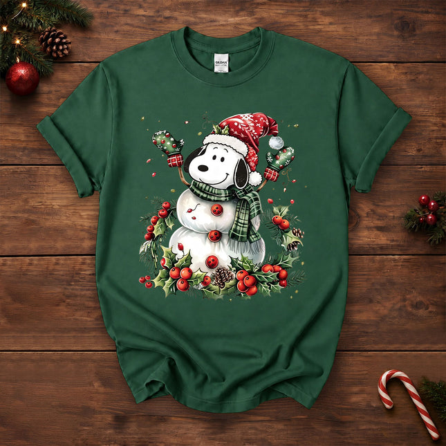 Christmas Snowman Santa Hat Holly Berries T-Shirt