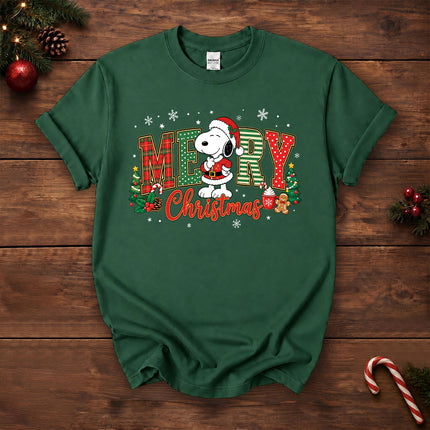 Merry Christmas Plaid Lettering Holiday Tree T-Shirt