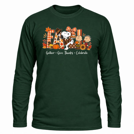 Fall Thanksgiving Shirt Gather Give Thanks Celebrate Long Sleeve T-Shirt