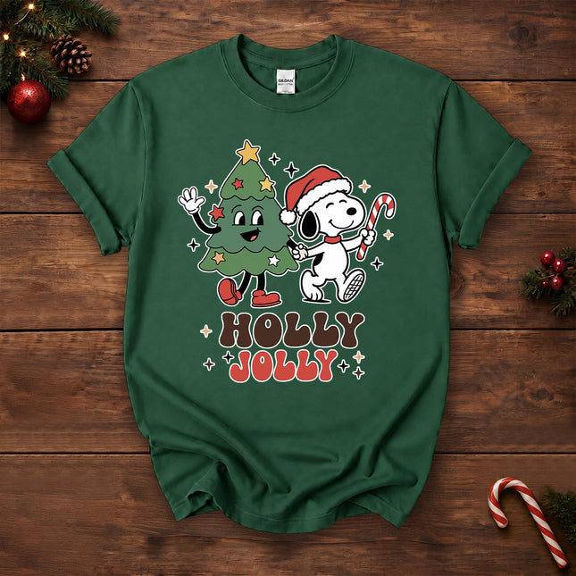 Holly Jolly Christmas Tree Candy Cane Retro T-Shirt