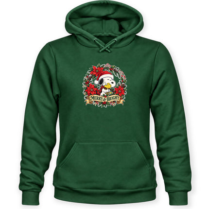 Merry and Bright Christmas Poinsettia Wreath Hoodie