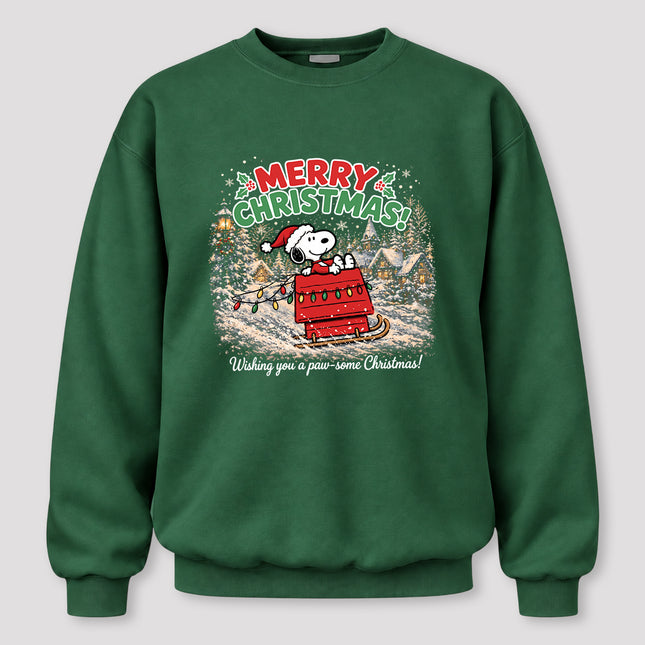 Merry Christmas Snowy Village Festive Sled Sweatshirt