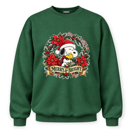 Merry and Bright Christmas Poinsettia Wreath Sweatshirt
