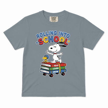 Comfort Colors Back To School Rolling Into School Read Learn Grow Kid T-Shirt