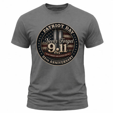 Patriot Day 9/11 Never Forget 25th Anniversary Memorial American Flag T-Shirt