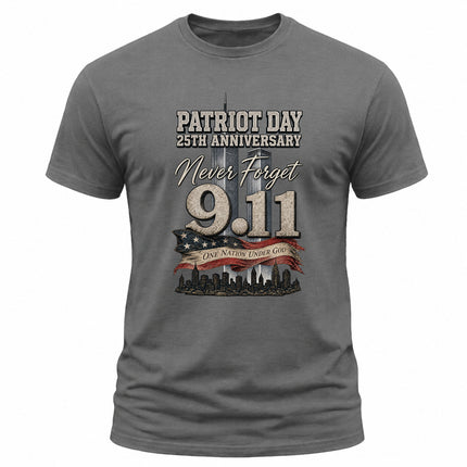 9/11 Patriot Day 25th Anniversary Never Forget One Nation Under God T-Shirt