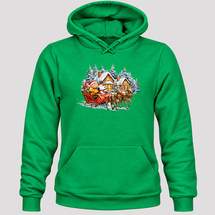 Christmas Reindeer Sleigh Ride Snowy Village Hoodie
