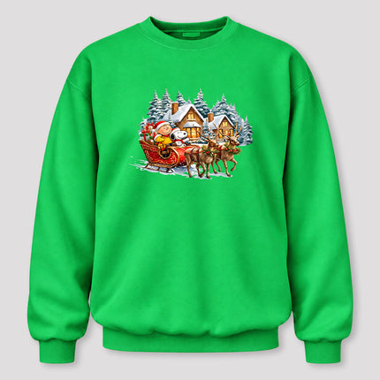 Christmas Reindeer Sleigh Ride Snowy Village Sweatshirt