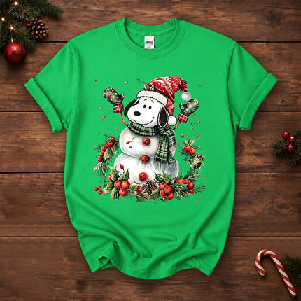 Christmas Snowman Santa Hat Holly Berries T-Shirt