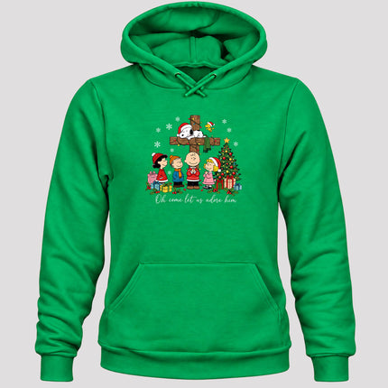 Oh Come Let Us Adore Him Christmas Cross Hoodie