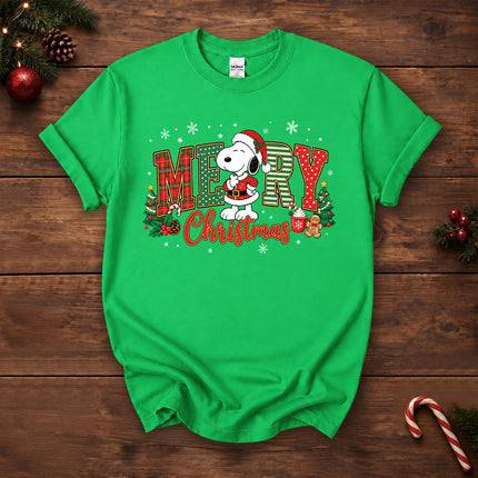 Merry Christmas Plaid Lettering Holiday Tree T-Shirt