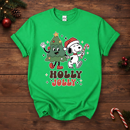 Holly Jolly Christmas Tree Candy Cane Retro T-Shirt