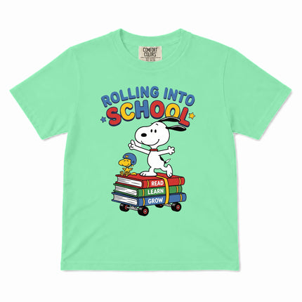 Comfort Colors Back To School Rolling Into School Read Learn Grow Kid T-Shirt