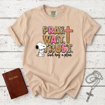 Comfort Colors Pray Wait Trust God Has a Plan Christian Cross Faith T-Shirt