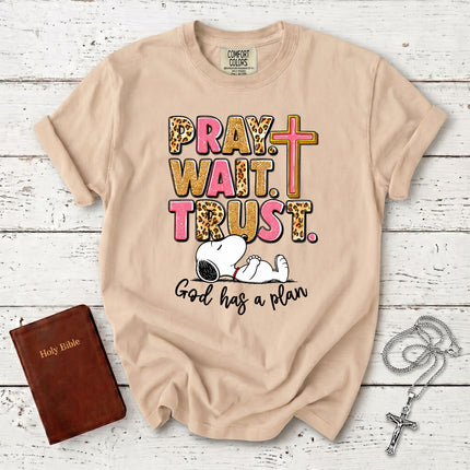 Comfort Colors Pray Wait Trust God Has a Plan Christian Faith T-Shirt