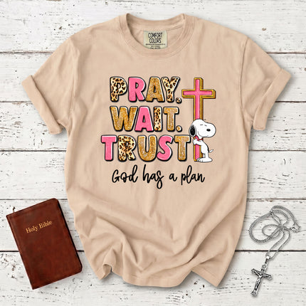 Comfort Colors Pray Wait Trust God Has a Plan Christian Faith T-Shirt