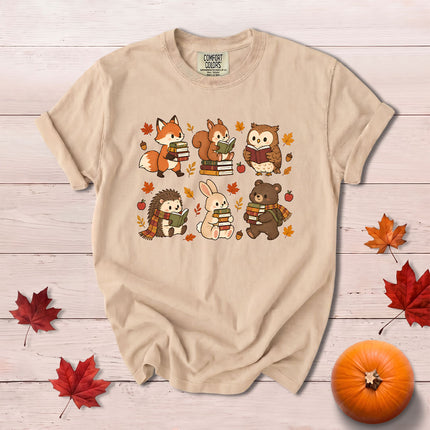 Comfort Colors Fall Book Lover Cute Woodland Reading T-Shirt