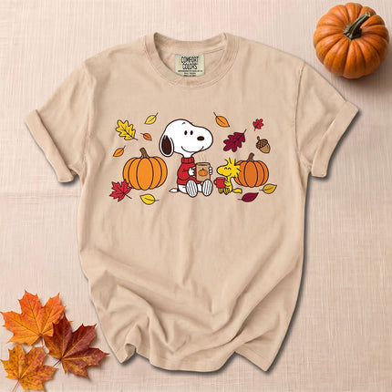 Comfort Colors Fall Pumpkin Coffee Autumn Leaves T-Shirt