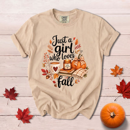 Comfort Colors Fall Autumn Just A Girl Who Loves Fall Pumpkin Coffee T-Shirt
