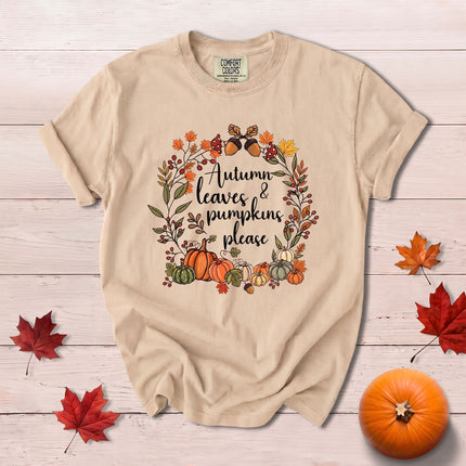 Comfort Colors Fall Autumn Leaves Pumpkins Wreath Thanksgiving T-Shirt