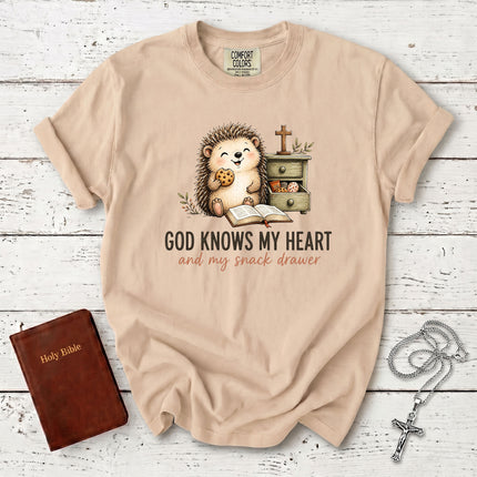Comfort Colors God Knows My Heart and My Snack Drawer Funny Christian T-Shirt
