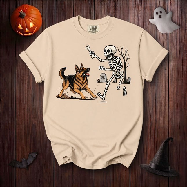 Comfort Colors Dog Halloween Skeleton Bone Chase German Shepherd T-Shirt