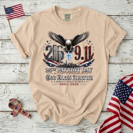 Comfort Colors 25th Patriot Day God Bless America Eagle Cross T-Shirt