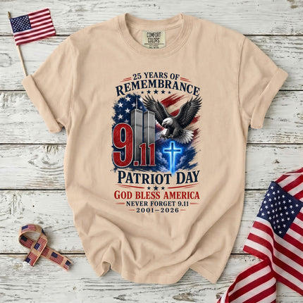 Comfort Colors 25th Patriot Day God Bless America Eagle Cross T-Shirt