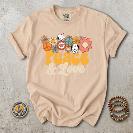 Comfort Colors Peace and Love Retro Hippie Flower Power T-Shirt