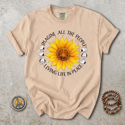 Comfort Colors Imagine All The People Sunflower Peace Sign Hippie T-Shirt