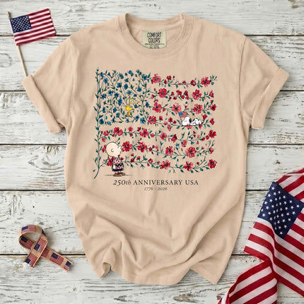 IVORY_17fd163a-32ae-47d9-8691-2c40ccbc28b5 - AuraNations - Comfort Colors 250th Anniversary USA Floral Vine Flag Friends T-Shirt - Ivory / S - 250TH ANNIVERSARY, ALL, COMFORT COLORS, NO CUSTOM, PRODUCTS, SNPY, TSHIRT