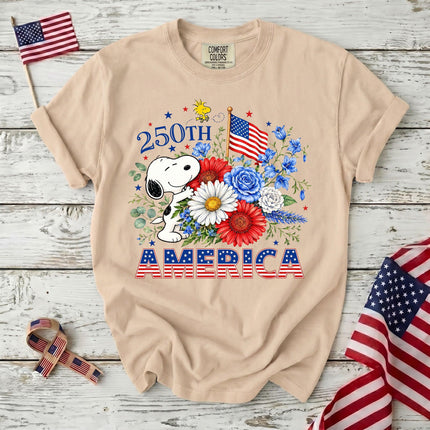 IVORY_3200a939-af53-4103-843a-b9c7251932e7 - AuraNations - Comfort Colors 250th America Patriotic Floral Bouquet Dog T-Shirt - Ivory / S - 250TH ANNIVERSARY, ALL, COMFORT COLORS, NO CUSTOM, PRODUCTS, SNPY, TSHIRT