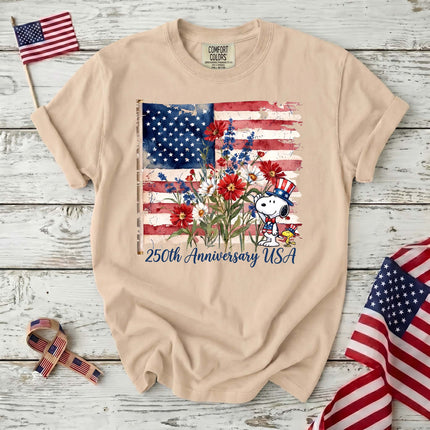 Comfort Colors 250th Anniversary USA Watercolor Flag Floral Dog T-Shirt