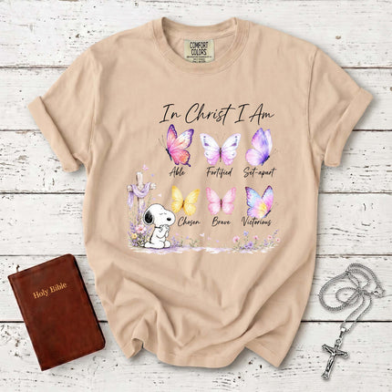 Comfort Colors In Christ I Am Butterfly Cross Christian T-Shirt