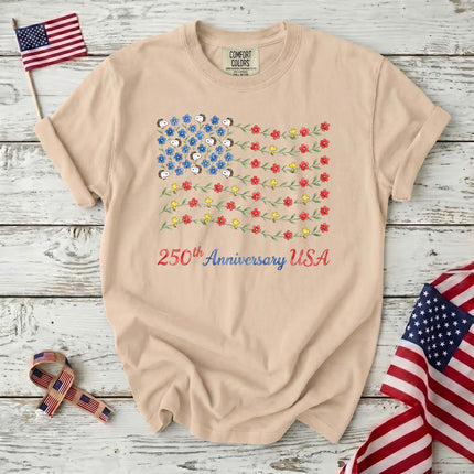 Comfort Colors 250th Anniversary USA Floral Vine Flag Dog And Bird T-Shirt