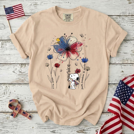 IVORY_6479dd39-ba21-440f-bc06-2f21d1b1725f - AuraNations - Comfort Colors America Faith Freedom Pride Watercolor Flower Patriotic Dog T-Shirt - Ivory / S - 250TH ANNIVERSARY, ALL, COMFORT COLORS, NO CUSTOM, PRODUCTS, SNPY, TSHIRT