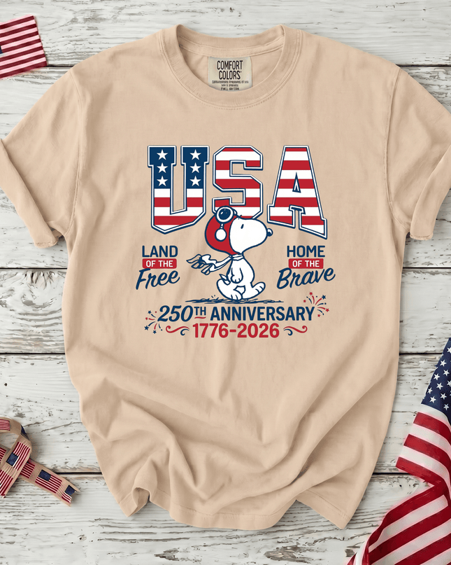 IVORY_6d68fc51-f17a-4cdc-9083-fda118297bac - AuraNations - Comfort Colors USA Land Of The Free America 250 T-Shirt - Ivory / S - 250TH ANNIVERSARY, ALL, COMFORT COLORS, NO CUSTOM, PRODUCTS, SNPY, TSHIRT
