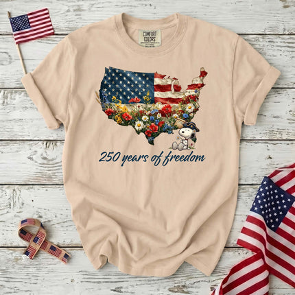 Comfort Colors 250 Years Of Freedom USA Map Floral Patriotic Dog T-Shirt