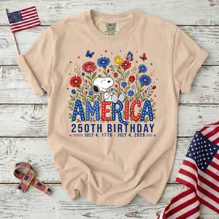IVORY_727f1f88-b306-4f12-83c4-27cfcd0de3e7 - AuraNations - Comfort Colors America 250th Birthday Floral Garden Dog T-Shirt - Ivory / S - 250TH ANNIVERSARY, ALL, COMFORT COLORS, NO CUSTOM, PRODUCTS, SNPY, TSHIRT