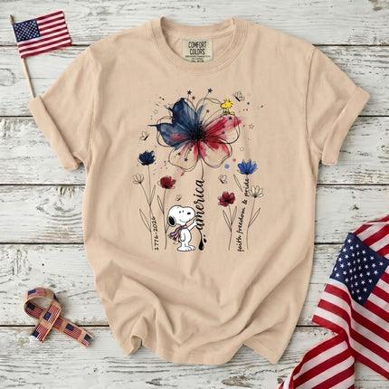 Comfort Colors America Watercolor Flag Floral Faith Freedom Dog T-Shirt
