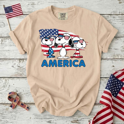 Comfort Colors America Cool Pups Patriotic Flag Sunglasses T-Shirt