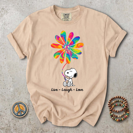 Comfort Colors Live Laugh Love Rainbow Peace Flower T-Shirt
