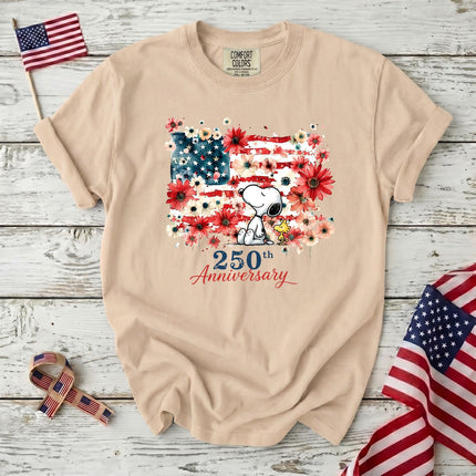 IVORY_7da48b44-9c05-4647-8aac-40d9cf7c1b21 - AuraNations - Comfort Colors 250th Anniversary USA Floral Flag Sitting Dog T-Shirt - Ivory / S - 250TH ANNIVERSARY, ALL, COMFORT COLORS, NO CUSTOM, PRODUCTS, SNPY, TSHIRT