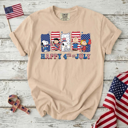 Comfort Colors Happy 4th Of July Red White Blue Stripes Panels T-Shirt